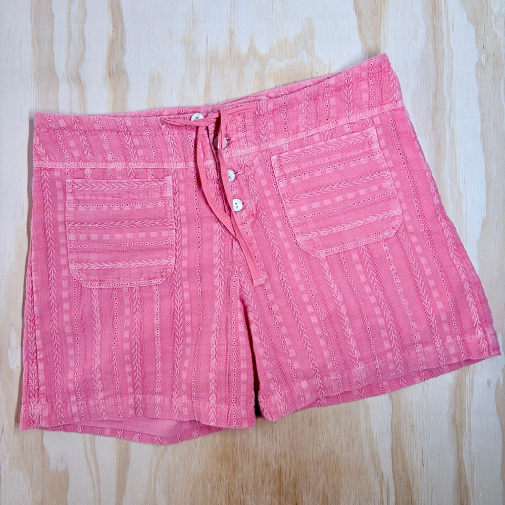 Sundance Travel Forever Embroidered Shorts Pink Cotton Button Fly Size S